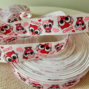 7/8” Valentine Owls Grosgrain Ribbon By The Yard