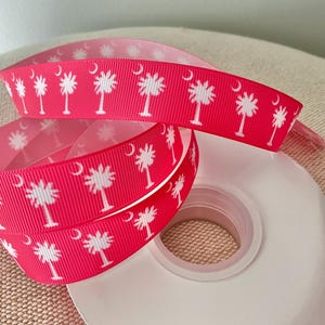 7/8” South Carolina on Shocking Pink Grosgrain Ribbon By The Yard