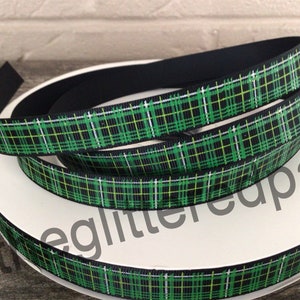 5/8” Green and Black Plaid Grosgrain Ribbon