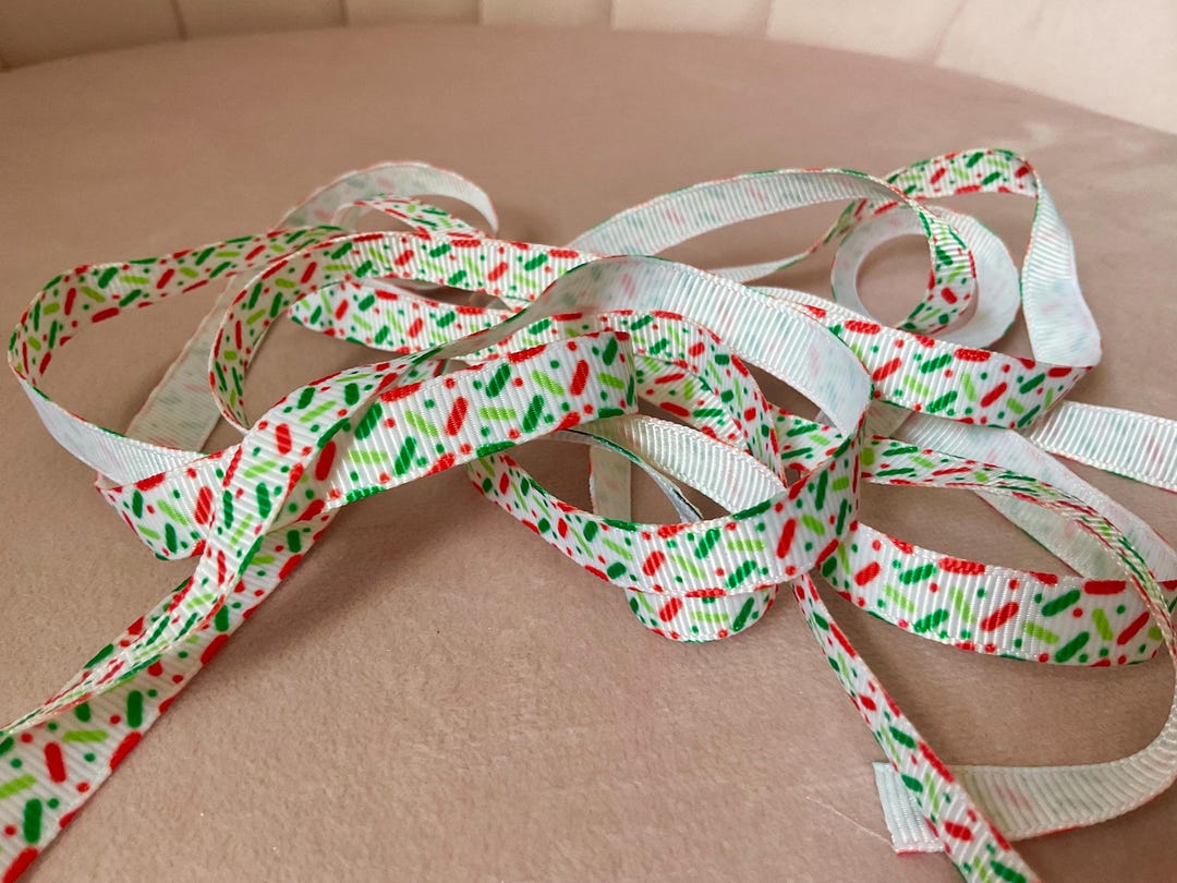 Sprinkle Ribon 3/8” Christmas Sprinkles on White Grosgrain Ribbon by the Yard - Etsy