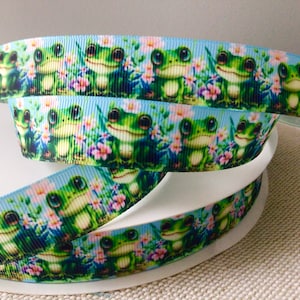 Cinta de grosgrain de ranas verdes de 7/8&quot;