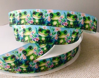 7/8" Green Frogs Grosgrain Ribbon