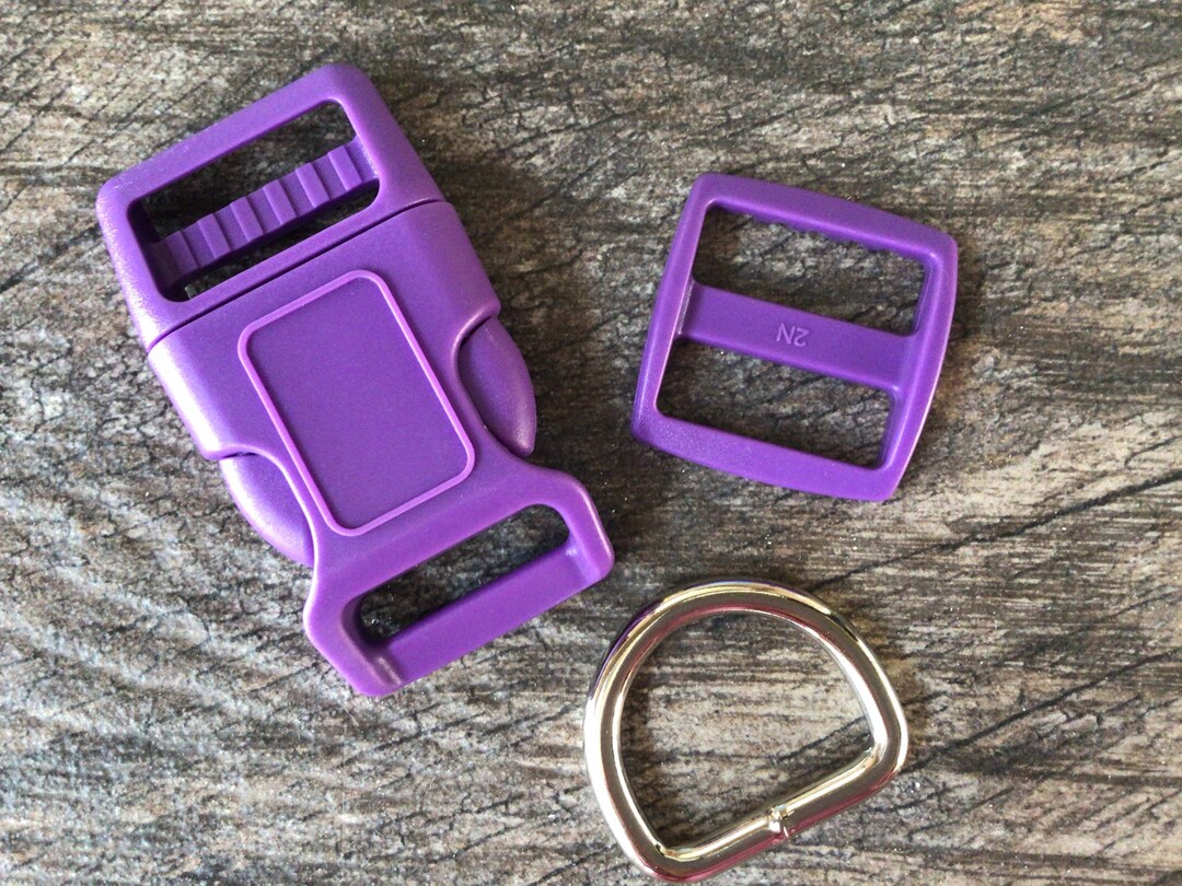 1 Purple Dog Collar Hardware 1 Buckle, Tri Glide Slide and Metal D Ring