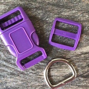 1" Purple Dog Collar Hardware - 1" Buckle, Tri- Glide Slide and Metal D Ring