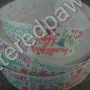 7/8&quot; Thanksgiving Theme on White Grosgrain Ribbon