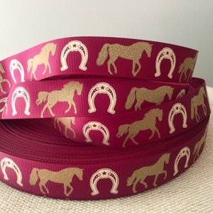 7/8&quot; paarden en hoefijzers op grosgrain wijnlint