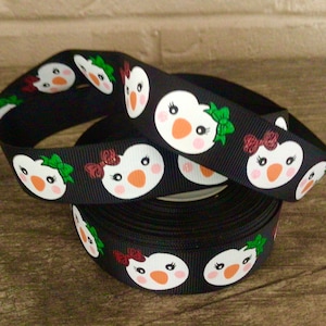 7/8” Christmas Penguins on Black Grosgrain Ribbon
