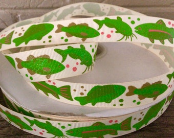 7/8” Lake Fish Grosgrain Ribbon By The Yard