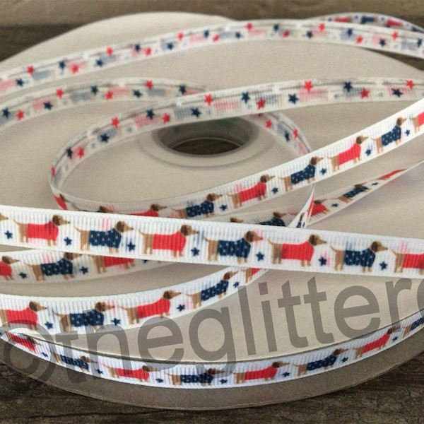 3/8” Patriotic Dachshund Grosgrain Ribbon