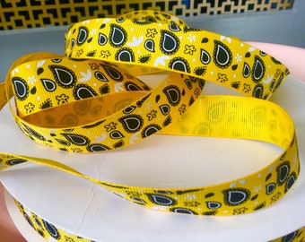 7/8” Bandana Print on Yellow  Grosgrain Ribbon