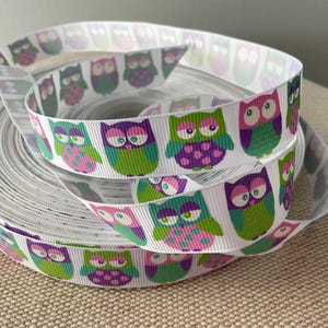 7/8&quot; Pastel  Owls  Grosgrain Ribbon By The Yard