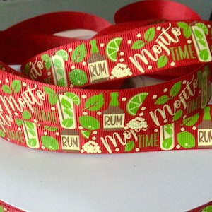 7/8” Mojito on Red Grosgrain Ribbon By The Yard
