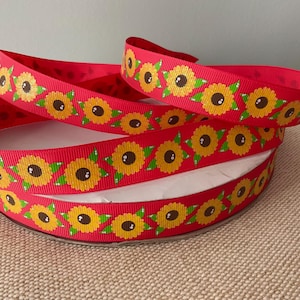 7/8” Sunflowers on Red Grosgrain Ribbon
