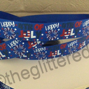 7/8” Happy Fourth of July on Royal Blue Grosgrain Ribbon