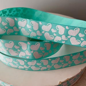 7/8&quot; Mini White Hearts on Tropic Grosgrain Ribbon By The Yard