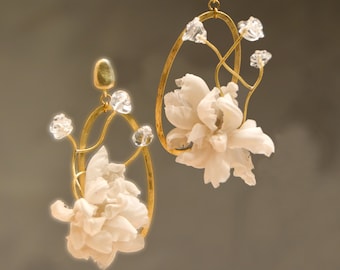 Flourist collection bridal silk earrings branch oval