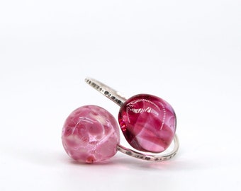 Murano glass lampwork ring adjustable MiniDu pink