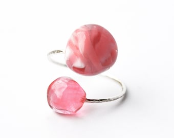Murano glass lampwork ring adjustable MiniDu pink