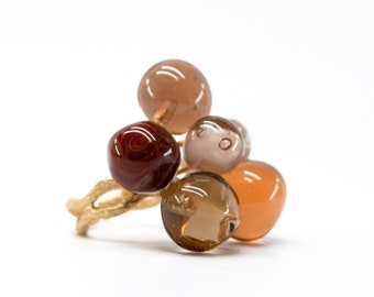 Chania Murano glass adjustable 18k gold plated ring Beige