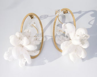 Flourist collection bridal silk earrings branch oval