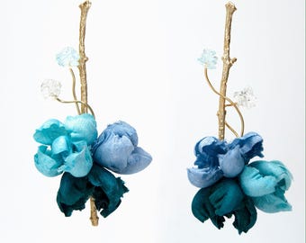 Pendientes Flourist colours rama, seda y cristal de Murano