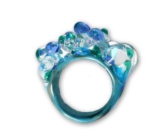 Lampwork Murano glass ring Caicos blue OOAK