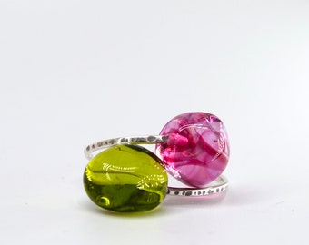 Anillo de lámpara de cristal de Murano ajustable MiniDu rosa verde lima