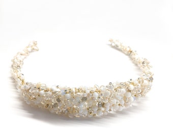 Semi precious stones white bridal headpiece tiara diadem