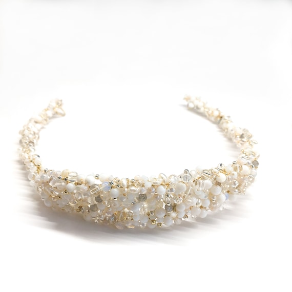 Semi precious stones white bridal headpiece tiara diadem