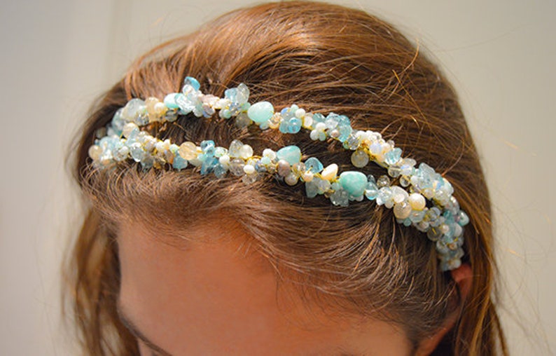 Semi precious stones pink bridal headpiece tiara diadem