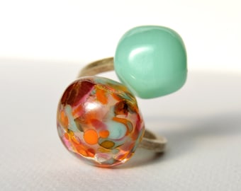 Murano glass lampwork ring Duduos Confetti adjustable