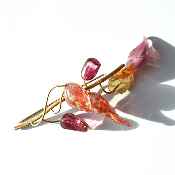 Murano Glass brooch Onirica series pink pin
