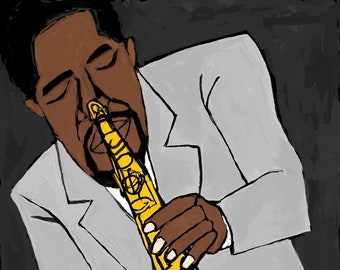 Saxophone Player, Jazz, Blues, Black Owned Shop, Black Art, African American Art, Home DecorChristmas