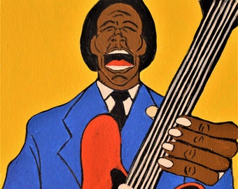 Blues Guitar Player Art Print: African American Art, Black Artist