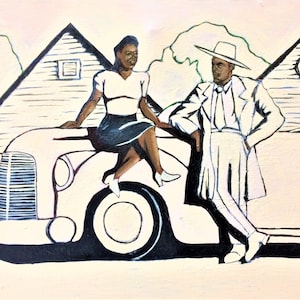 Socializin&#39; Black Folk Art Print