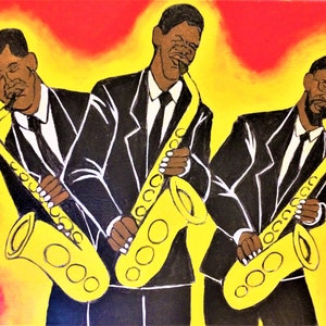 Three Saxes, African American Art, Art Print, Jazz Music Art, Black Art Work, Colorful Art Print, African AmericanChristmas