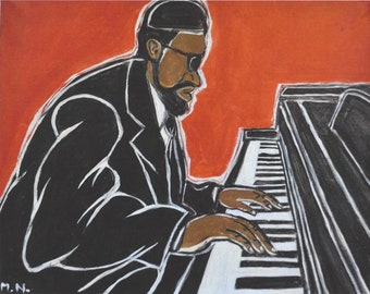 Jazz Piano Player, Black Artist, Art PrintBlack History MonthChristmas
