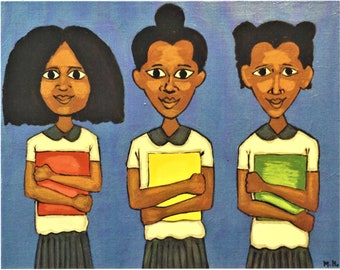 Three Girls Art Print: African American Art, Black Artist Wall Decor
