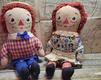 Vintage 15 Inch Knickerbocker Raggedy Ann & Andy Dolls - 1968