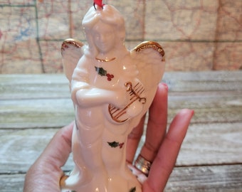 Vintage Porcelain Angel Ornament with Harp, Vintage Christmas Ornament, Vintage Christmas, Ornament with case, tree ornaments, angel