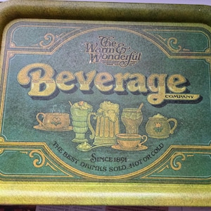Vintage 70&#39;s Pentron Ind. &quot;The Warm & Wonderful Beverage Company&quot; Tin Tray - Tin Trays - Decorative Trays - Vintage Kitchen Trays - Serving