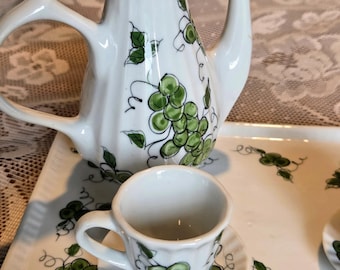 Juego de té de porcelana con diseño de uvas vintage, 4 piezas
