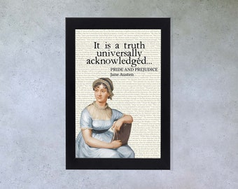 Jane Austen It is a truth Pride and Prejudice book art  Literary Prints Fine Art Print
