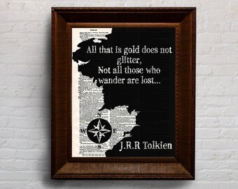 Lord of the Rings quote Dictionary art Map J.R.R Tolkien