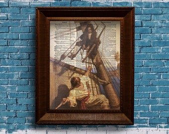 Treasure Island Jim Hawkins fends off Mr Hands illustration Dictionary Art