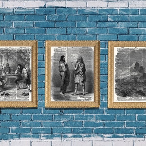 Count of Monte Cristo Dictionary Art Triptych Wall art woodcut art