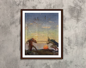 King Arthur Art Print: N.C. Wyeth Illustration on Antique Dictionary Page