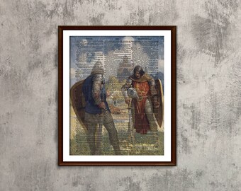 King Arthur artwork dictionary art Home Decor Wall Decor Lancelot facing Sir Turquine