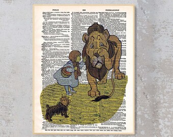 Wizard of Oz Dictionary Art Dorothy meets the cowardly lion