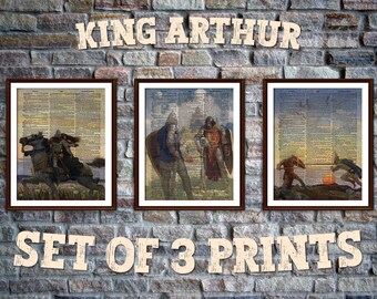 King Arthur Art Print Set: N.C. Wyeth Illustrations on Antique Dictionary Pages
